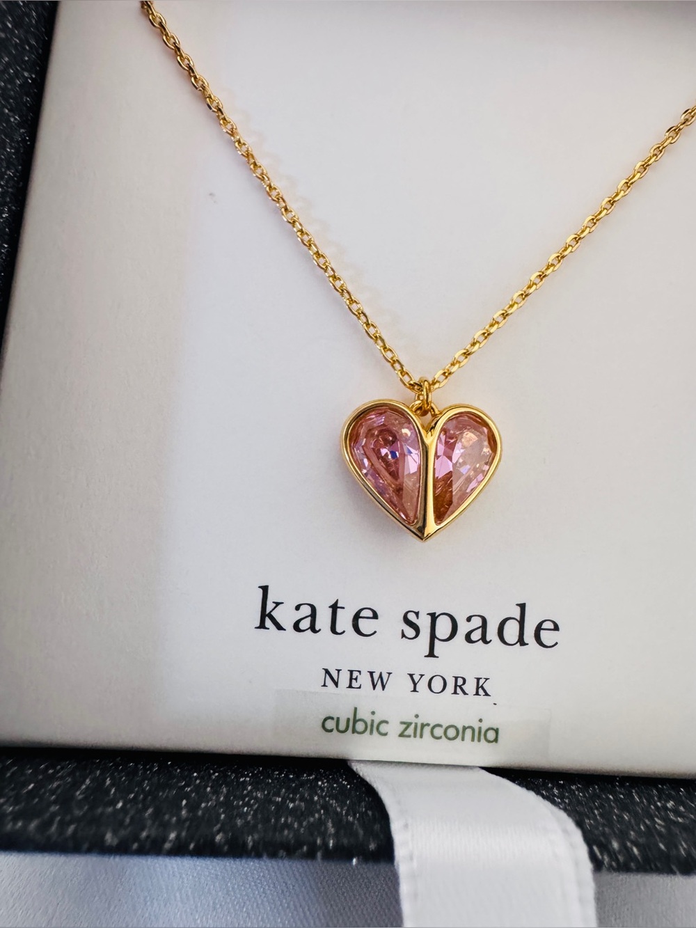 Kate Spade My Love October Heart Pendant Necklace Pink CZ Gold Tone New In Box - Picture 3 of 7